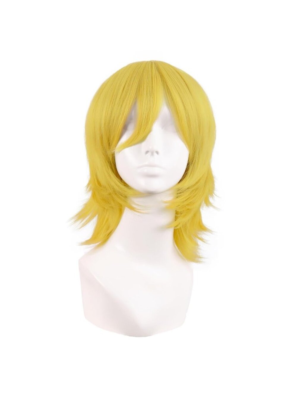 Women's Yellow 14 Inch Short Wolf Tail Side Synthetic Curly Wig Bangs